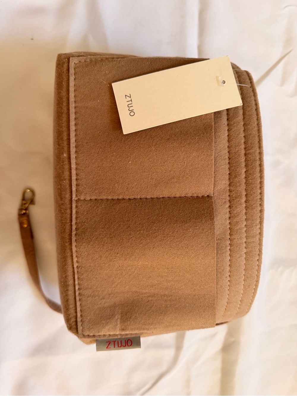 ZTUJO Felt Purse Organizer Insert Liner Shaper Tan Camel NWT Multiple Pockets - Picture 2 of 6